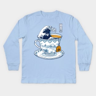 Great Tea Wave Back Print Kids Long Sleeve T-Shirt